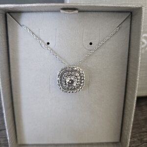 Zales White Sapphire Double Cushion Frame Pendant in Sterling Silver